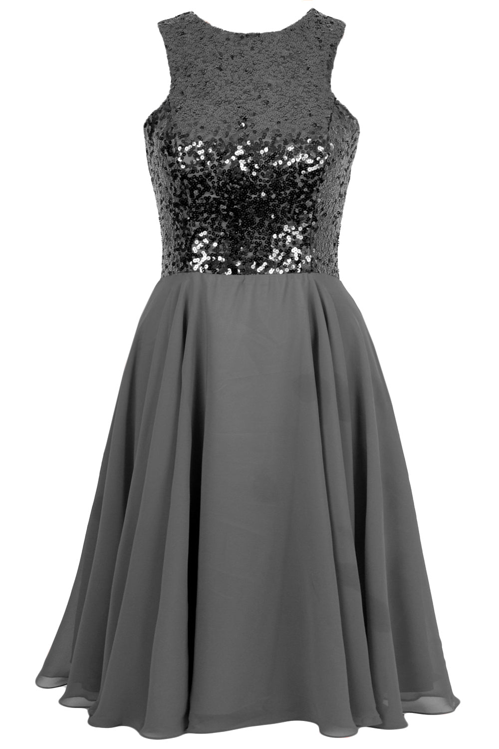 MACloth Elegant Sequin Chiffon Prom Homecoming Dress Short Bridesmaid Gown