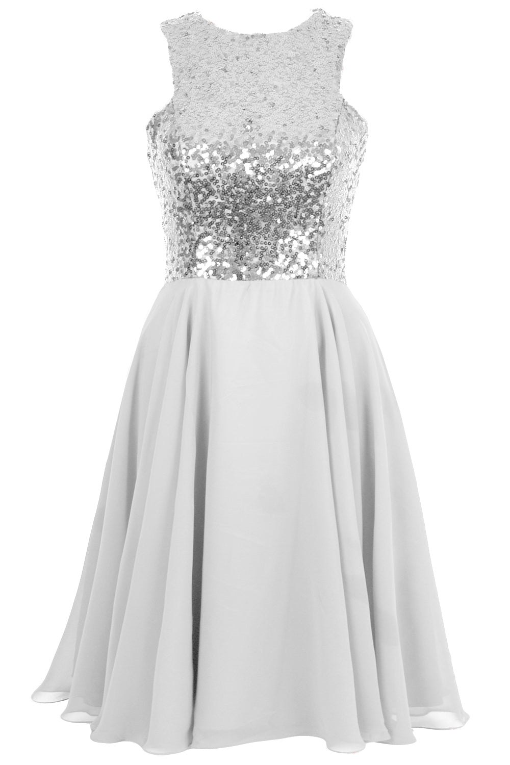 MACloth Elegant Sequin Chiffon Prom Homecoming Dress Short Bridesmaid Gown