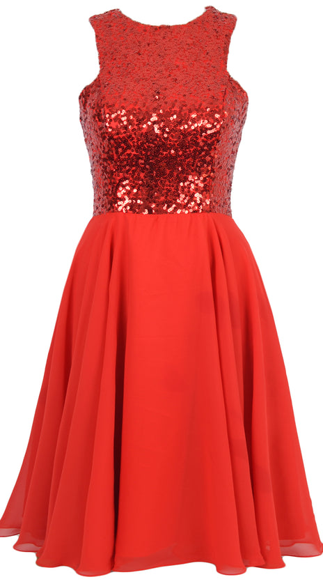 MACloth Elegant Sequin Chiffon Prom Homecoming Dress Short Bridesmaid Gown