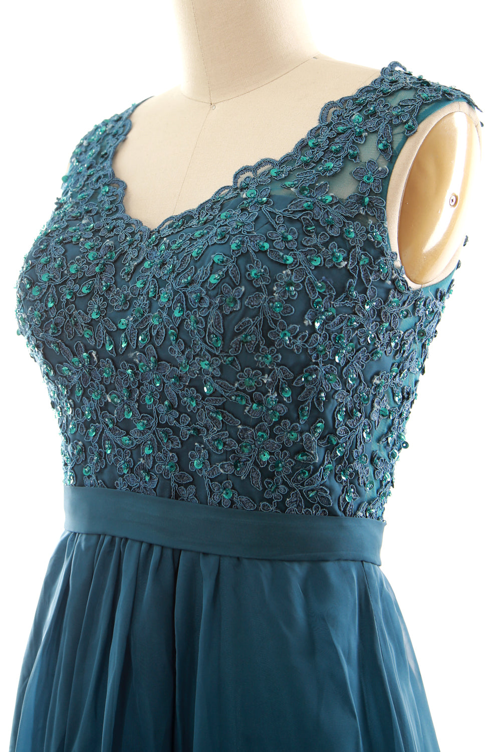 MACloth Mujeres Cuello en V Vintage Encaje Gasa Vestidos Cortos de Fiesta Vestido de Fiesta de Boda