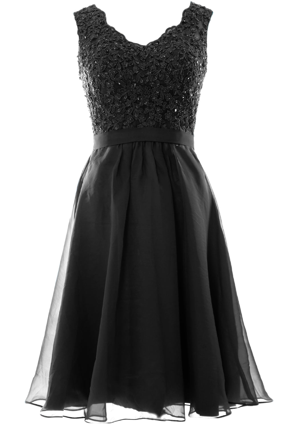 MACloth Mujeres Cuello en V Vintage Encaje Gasa Vestidos Cortos de Fiesta Vestido de Fiesta de Boda