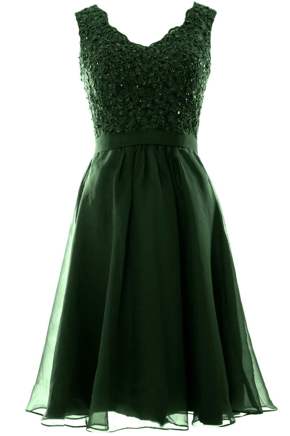 MACloth Mujeres Cuello en V Vintage Encaje Gasa Vestidos Cortos de Fiesta Vestido de Fiesta de Boda