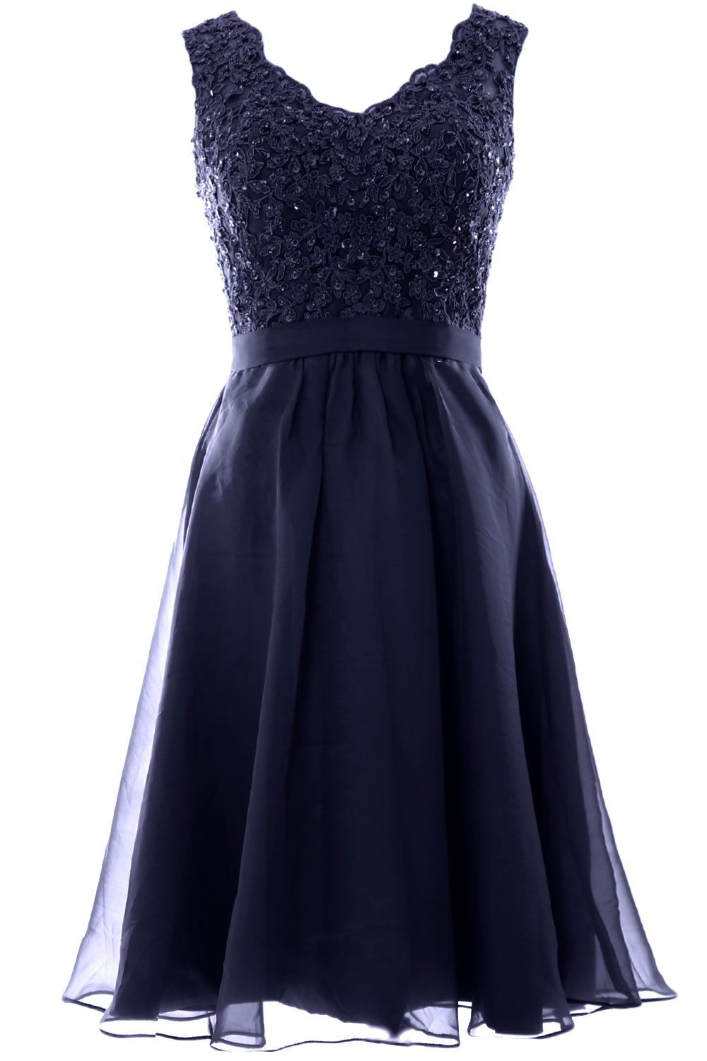 MACloth Mujeres Cuello en V Vintage Encaje Gasa Vestidos Cortos de Fiesta Vestido de Fiesta de Boda