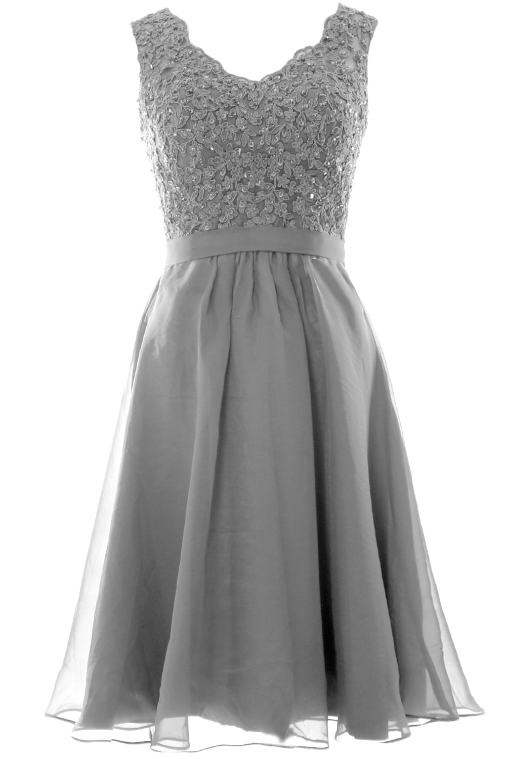 MACloth Mujeres Cuello en V Vintage Encaje Gasa Vestidos Cortos de Fiesta Vestido de Fiesta de Boda