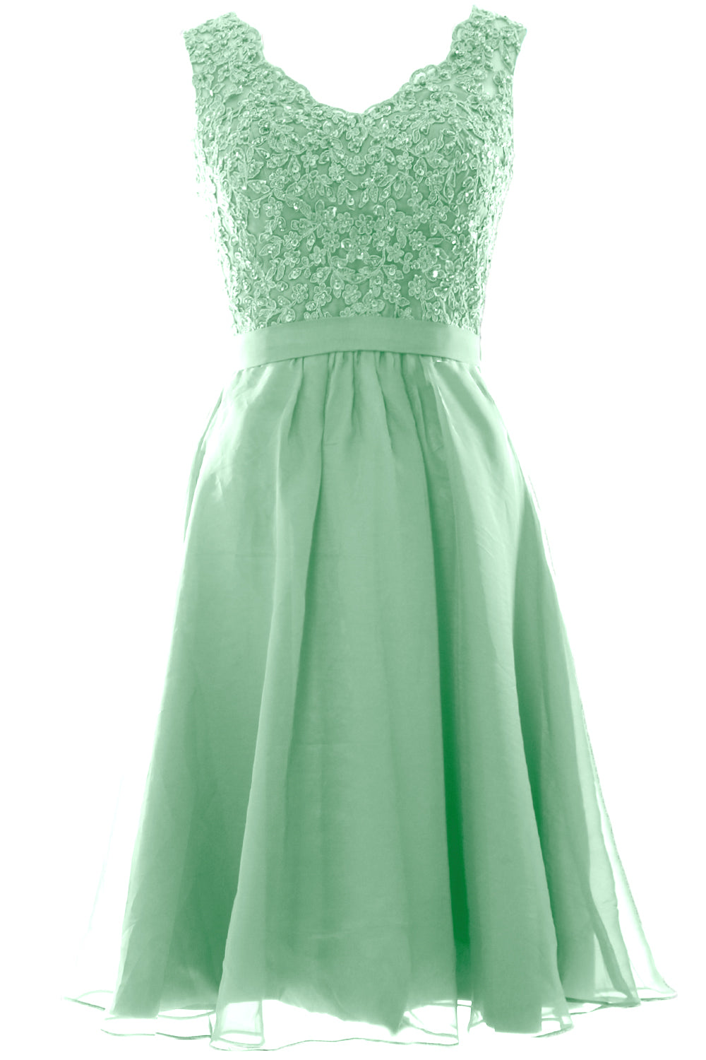 MACloth Mujeres Cuello en V Vintage Encaje Gasa Vestidos Cortos de Fiesta Vestido de Fiesta de Boda