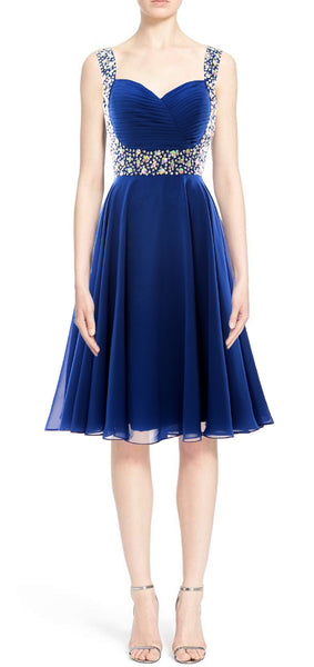 MACloth Elegant Straps Cocktail Dress Chiffon Short Wedding Party Formal Gown