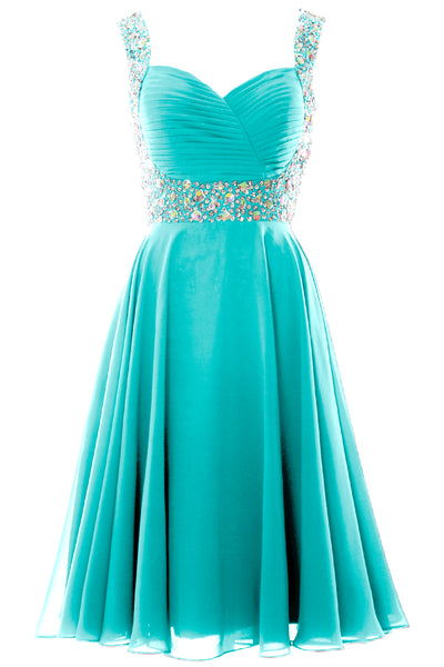 MACloth Elegant Straps Cocktail Dress Chiffon Short Wedding Party Formal Gown