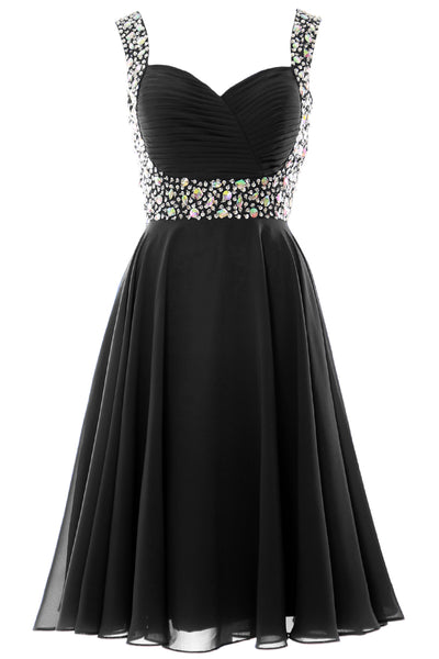 MACloth Elegant Straps Cocktail Dress Chiffon Short Wedding Party Formal Gown