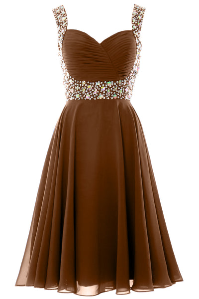 MACloth Elegant Straps Cocktail Dress Chiffon Short Wedding Party Formal Gown