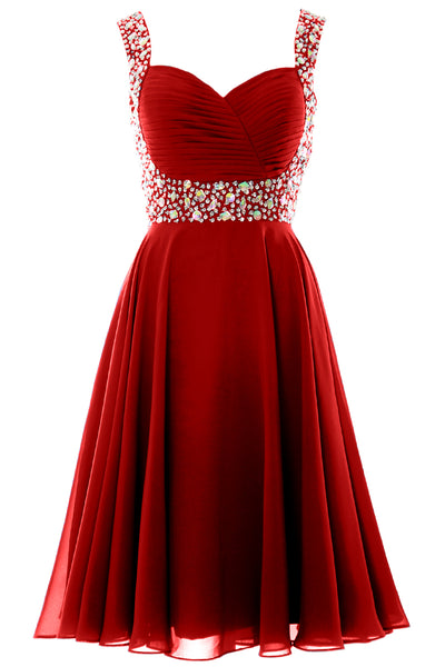 MACloth Elegant Straps Cocktail Dress Chiffon Short Wedding Party Formal Gown