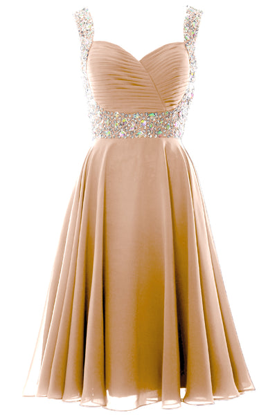 MACloth Elegant Straps Cocktail Dress Chiffon Short Wedding Party Formal Gown