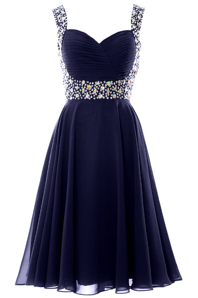 MACloth Elegant Straps Cocktail Dress Chiffon Short Wedding Party Formal Gown