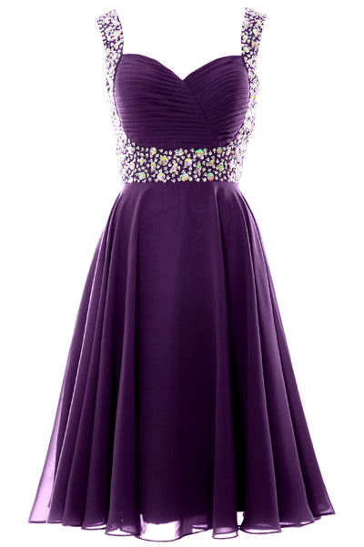 MACloth Elegant Straps Cocktail Dress Chiffon Short Wedding Party Formal Gown
