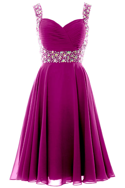 MACloth Elegant Straps Cocktail Dress Chiffon Short Wedding Party Formal Gown