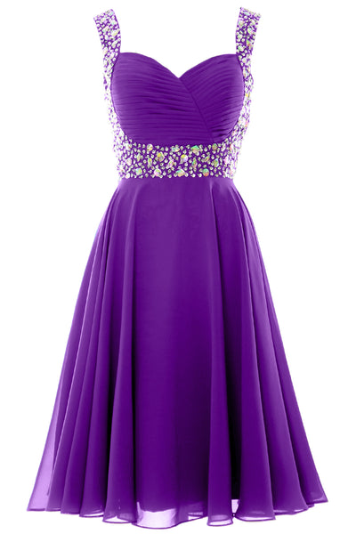 MACloth Elegant Straps Cocktail Dress Chiffon Short Wedding Party Formal Gown