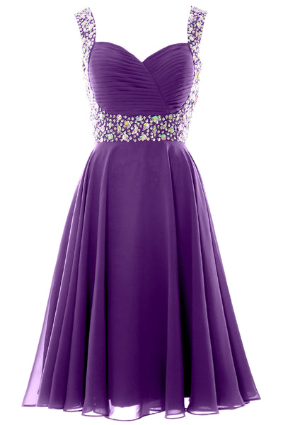 MACloth Elegant Straps Cocktail Dress Chiffon Short Wedding Party Formal Gown
