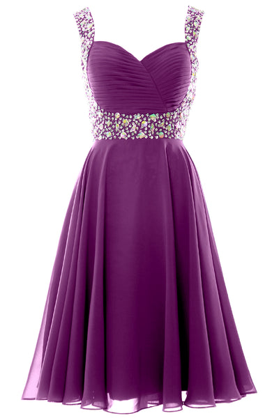 MACloth Elegant Straps Cocktail Dress Chiffon Short Wedding Party Formal Gown