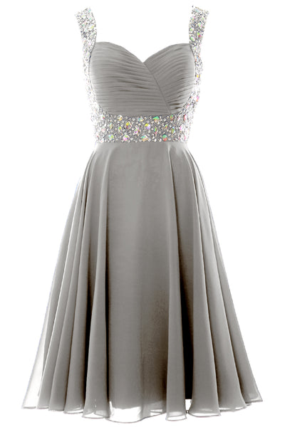 MACloth Elegant Straps Cocktail Dress Chiffon Short Wedding Party Formal Gown