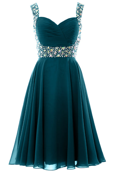 MACloth Elegant Straps Cocktail Dress Chiffon Short Wedding Party Formal Gown