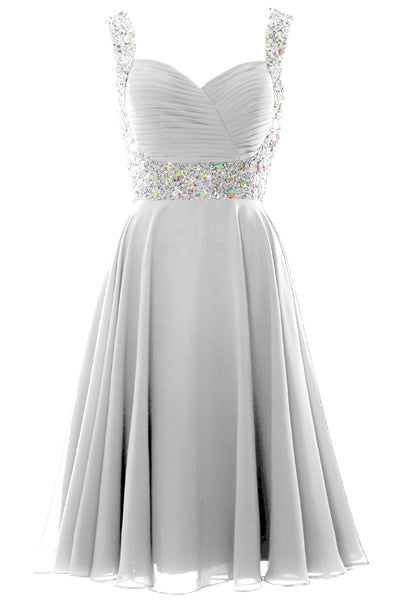 MACloth Elegant Straps Cocktail Dress Chiffon Short Wedding Party Formal Gown