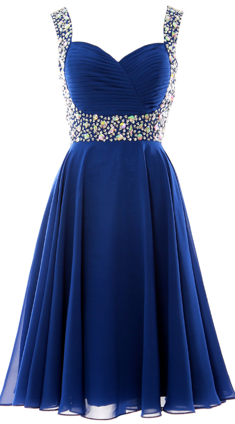 MACloth Elegant Straps Cocktail Dress Chiffon Short Wedding Party Formal Gown