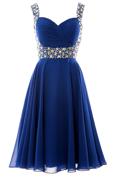 MACloth Elegant Straps Cocktail Dress Chiffon Short Wedding Party Formal Gown