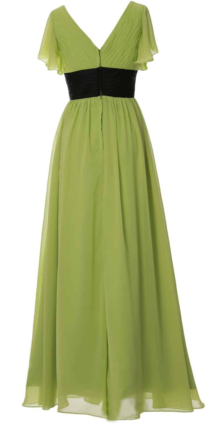 MACloth Women V Neck Evening Gown Short Sleeve Long Mother of The Bride Dress