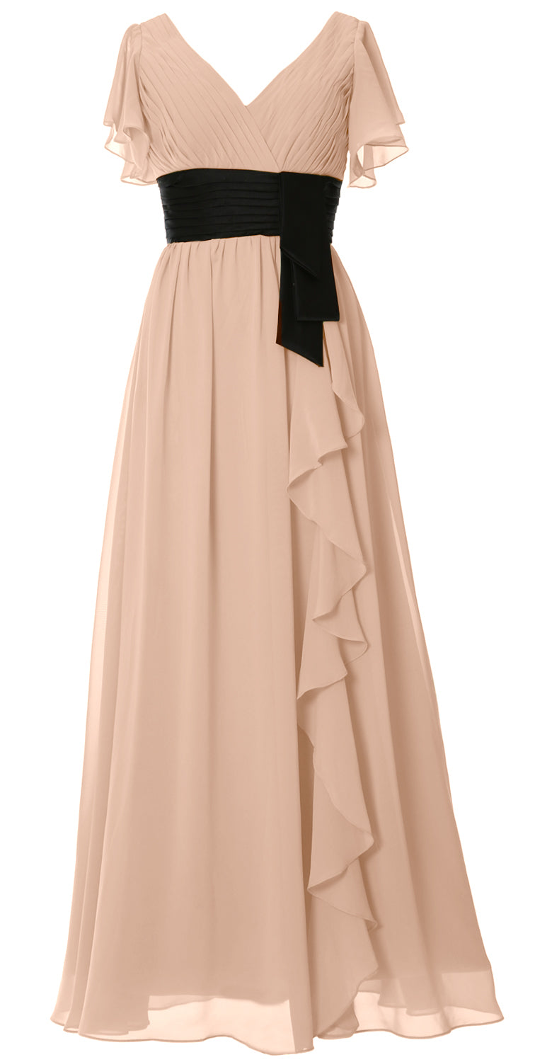 MACloth Women V Neck Evening Gown Short Sleeve Long Mother of The Bride Dress