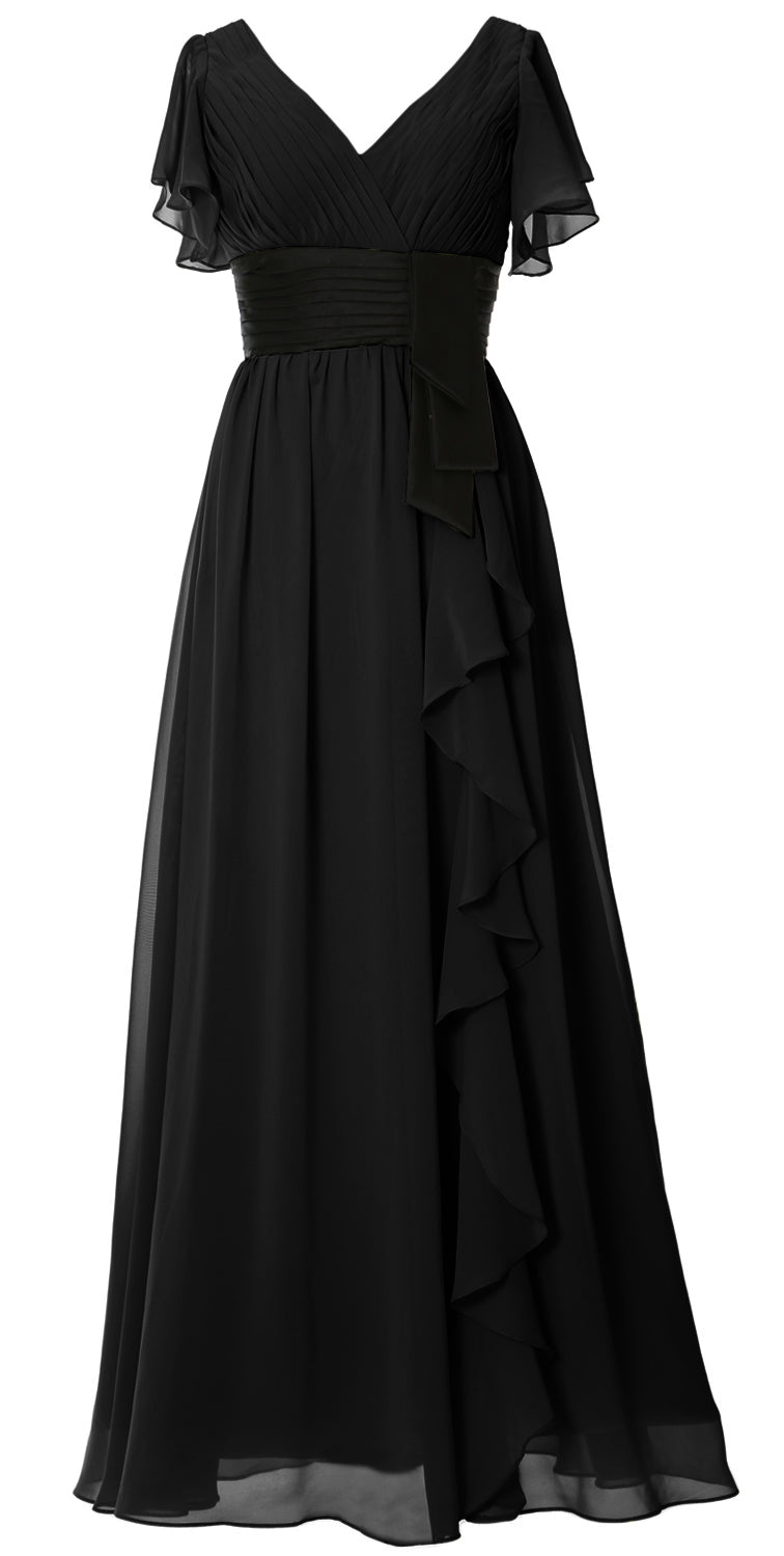 MACloth Women V Neck Evening Gown Short Sleeve Long Mother of The Bride Dress