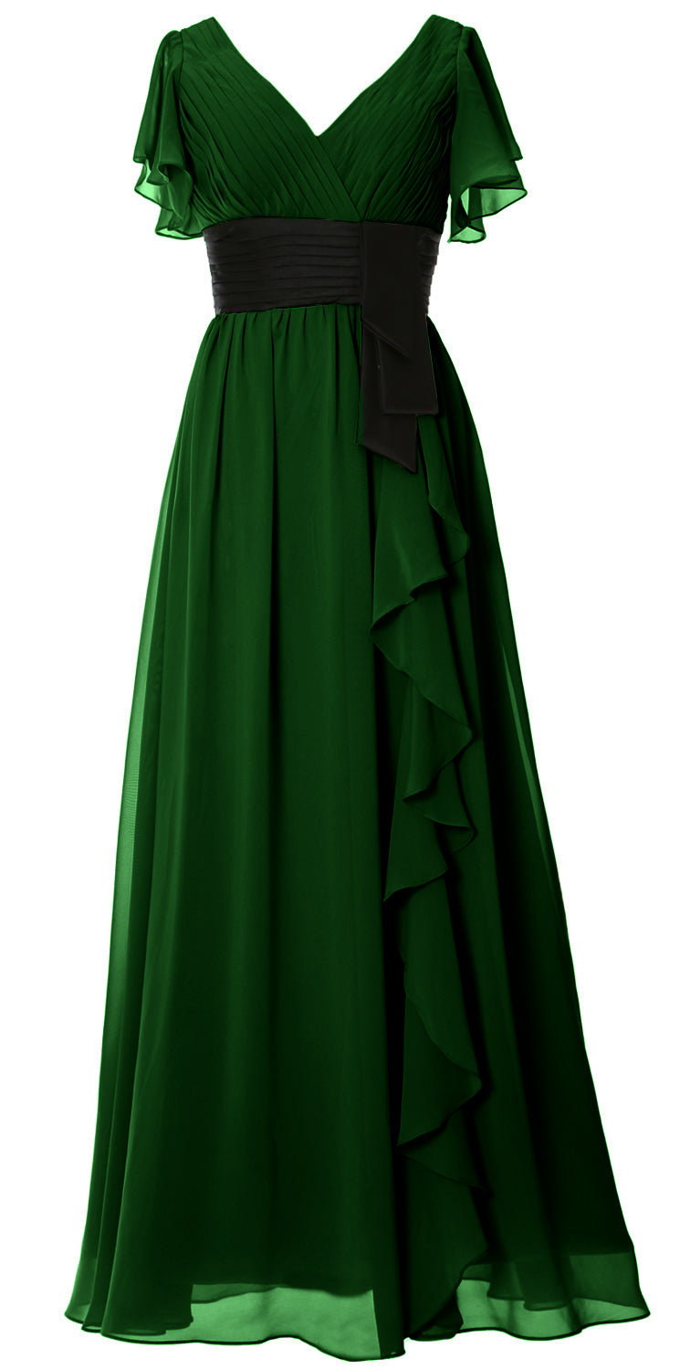 MACloth Women V Neck Evening Gown Short Sleeve Long Mother of The Bride Dress