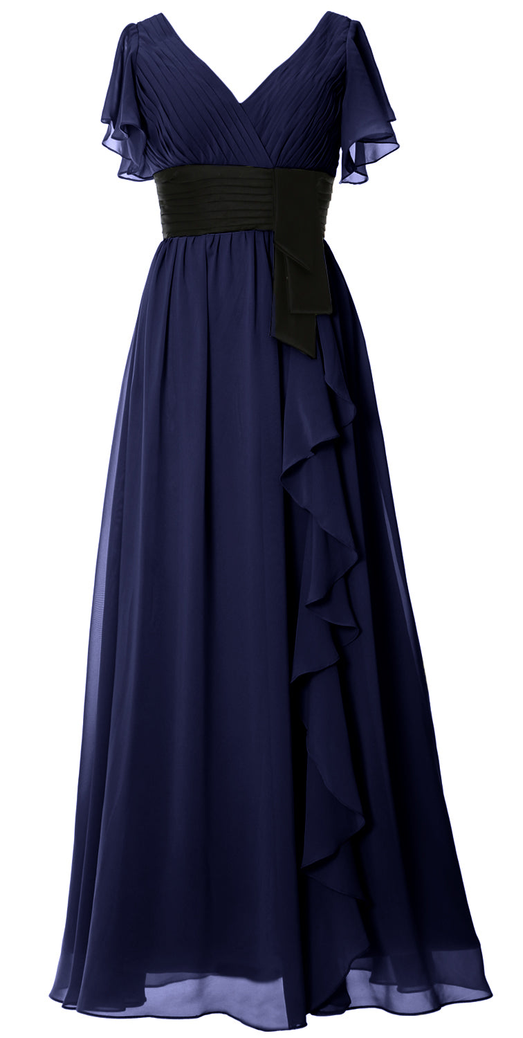 MACloth Women V Neck Evening Gown Short Sleeve Long Mother of The Bride Dress