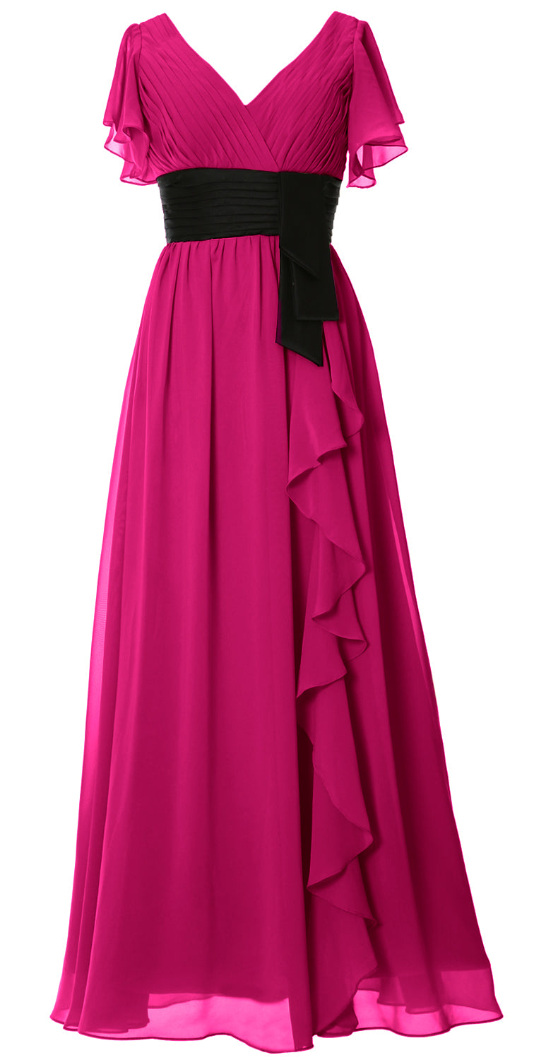 MACloth Women V Neck Evening Gown Short Sleeve Long Mother of The Bride Dress