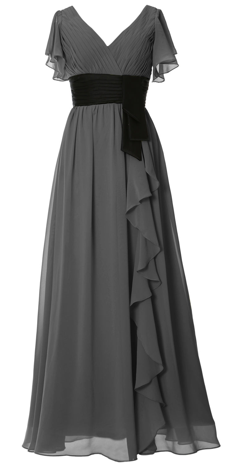 MACloth Women V Neck Evening Gown Short Sleeve Long Mother of The Bride Dress