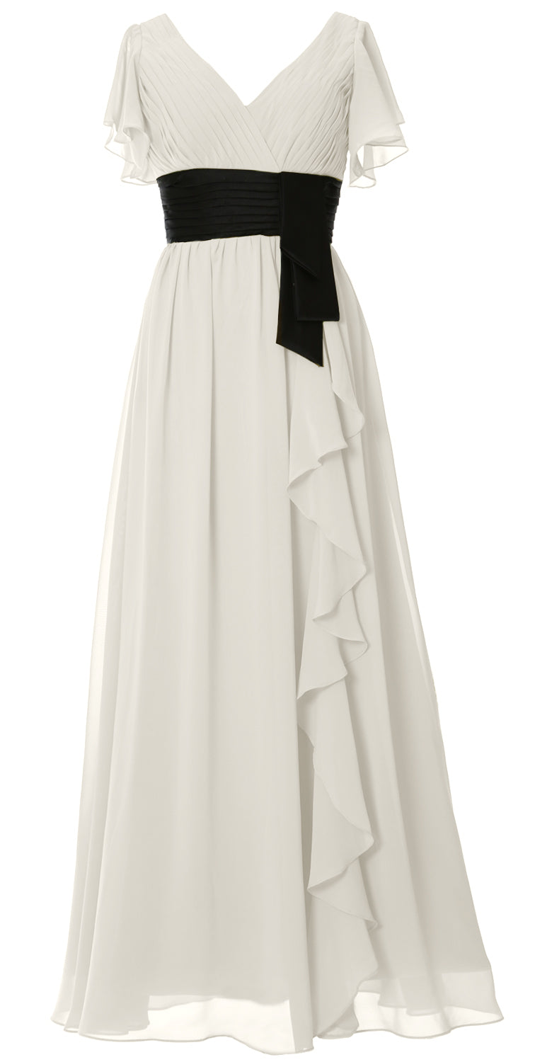 MACloth Women V Neck Evening Gown Short Sleeve Long Mother of The Bride Dress