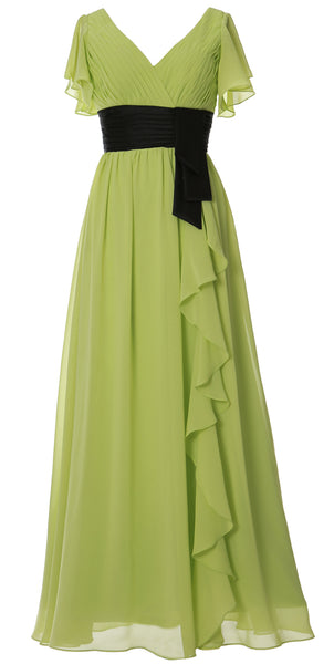 MACloth Women V Neck Evening Gown Short Sleeve Long Mother of The Bride Dress