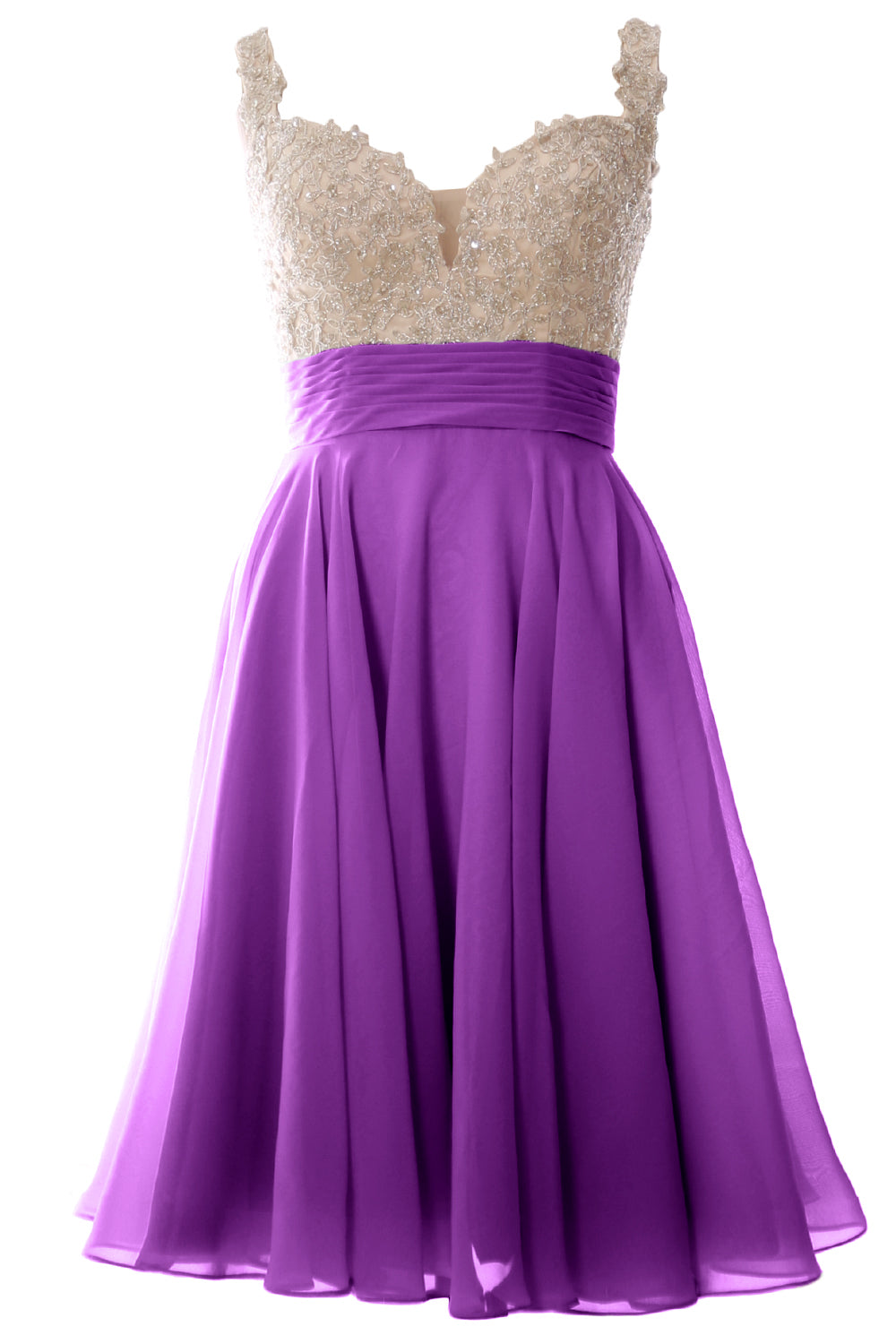 MACloth Damen-Ballkleid mit Trägern, kurz, Spitze, Chiffon, für Hochzeit, Party, formelles Kleid