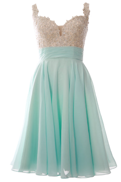 MACloth Women Straps Short Prom Dress Lace Chiffon Wedding Party Formal Gown