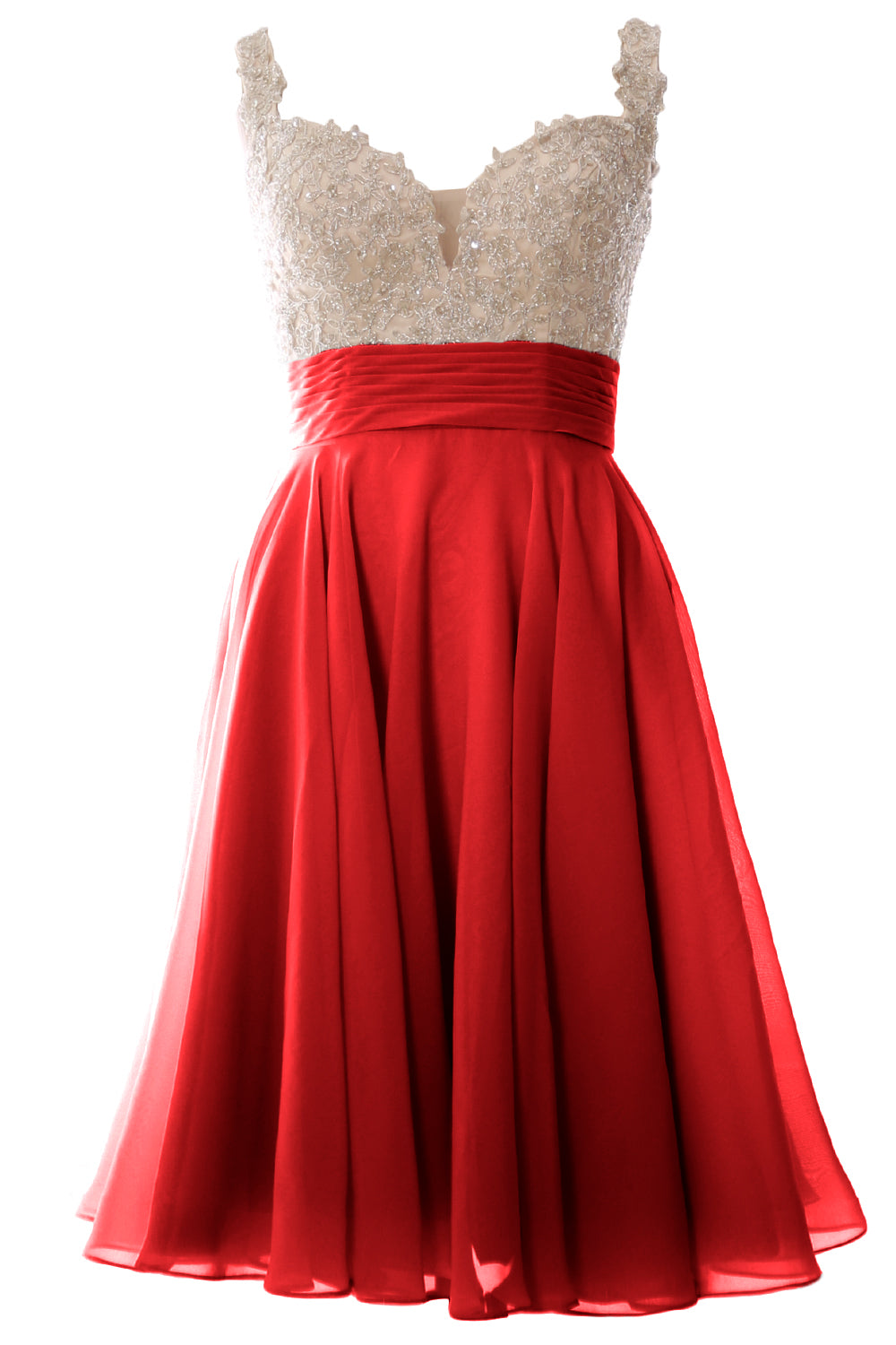 MACloth Damen-Ballkleid mit Trägern, kurz, Spitze, Chiffon, für Hochzeit, Party, formelles Kleid