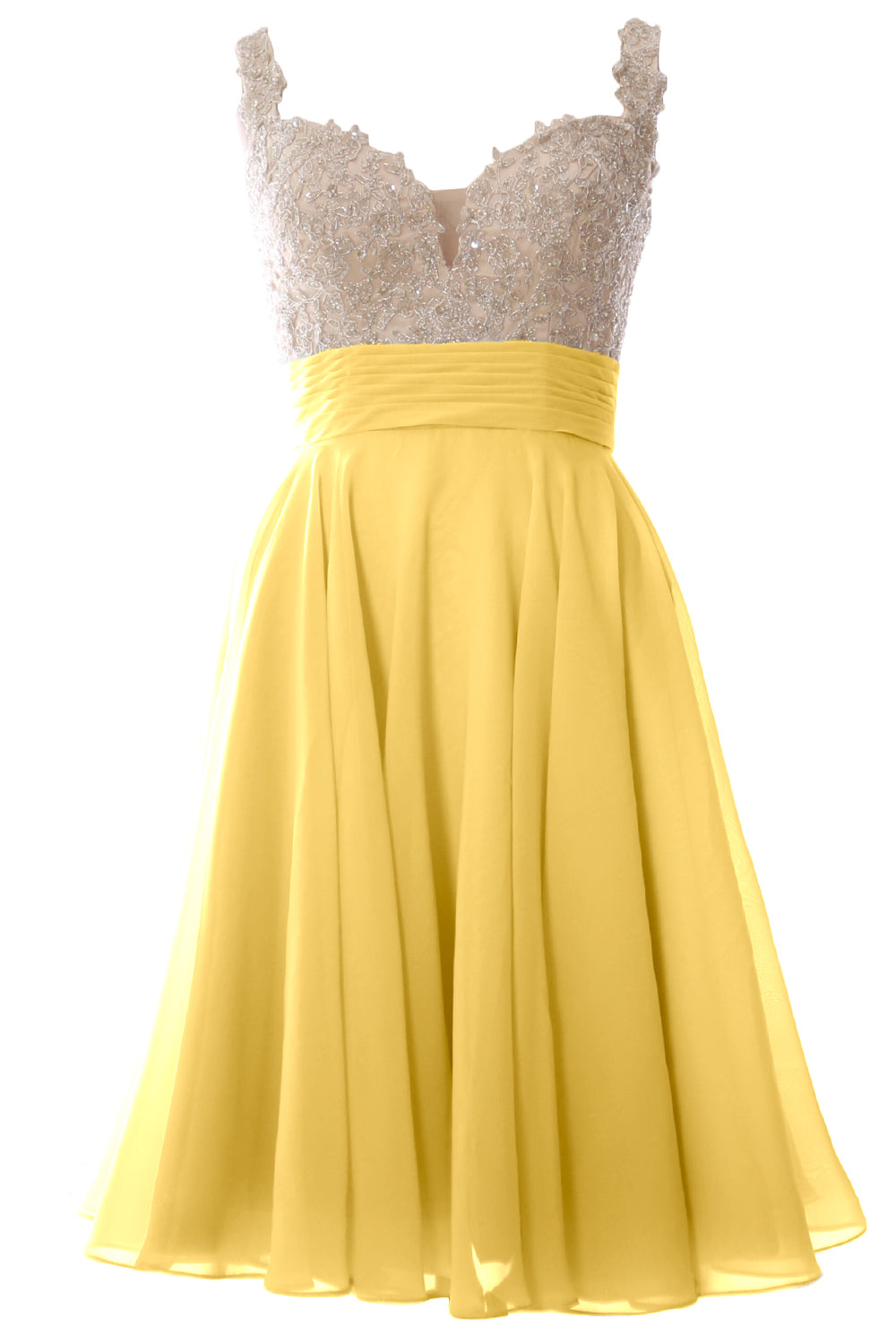 MACloth Damen-Ballkleid mit Trägern, kurz, Spitze, Chiffon, für Hochzeit, Party, formelles Kleid