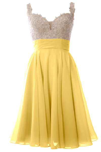 MACloth Women Straps Short Prom Dress Lace Chiffon Wedding Party Formal Gown