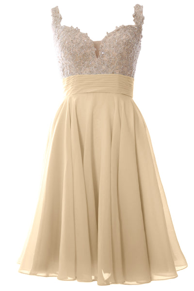 MACloth Women Straps Short Prom Dress Lace Chiffon Wedding Party Formal Gown