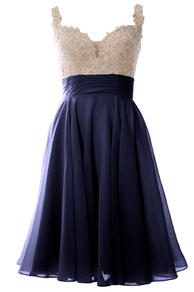 MACloth Women Straps Short Prom Dress Lace Chiffon Wedding Party Formal Gown