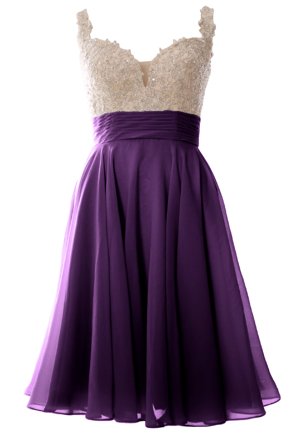 MACloth Damen-Ballkleid mit Trägern, kurz, Spitze, Chiffon, für Hochzeit, Party, formelles Kleid