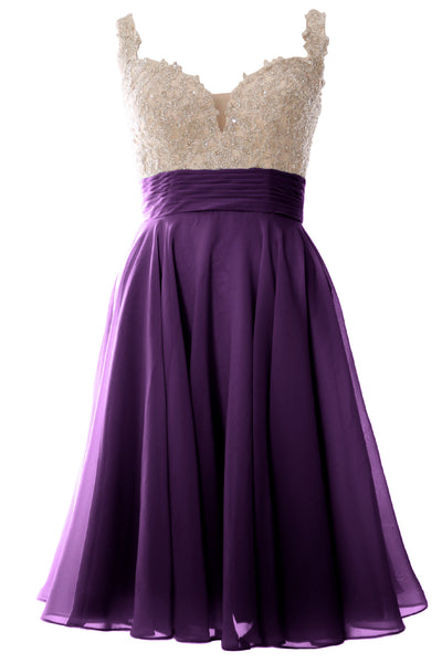 MACloth Women Straps Short Prom Dress Lace Chiffon Wedding Party Formal Gown