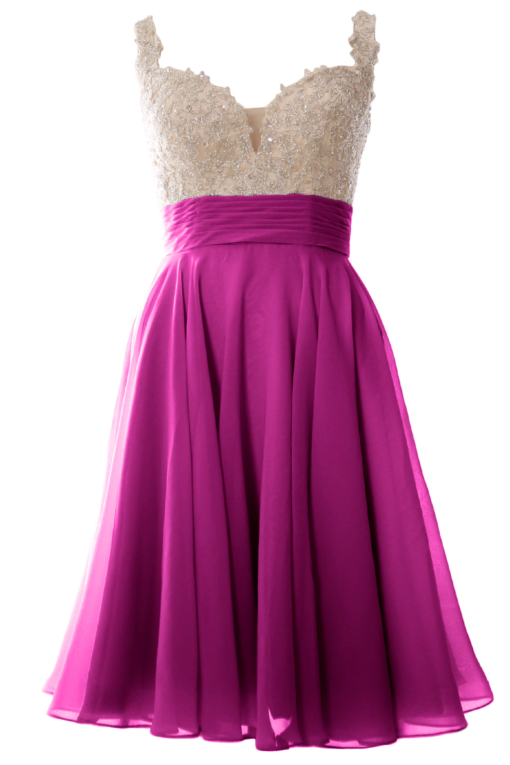 MACloth Damen-Ballkleid mit Trägern, kurz, Spitze, Chiffon, für Hochzeit, Party, formelles Kleid
