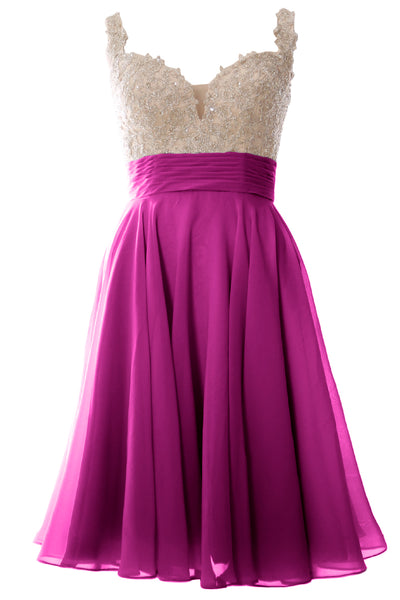 MACloth Women Straps Short Prom Dress Lace Chiffon Wedding Party Formal Gown