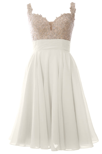 MACloth Women Straps Short Prom Dress Lace Chiffon Wedding Party Formal Gown