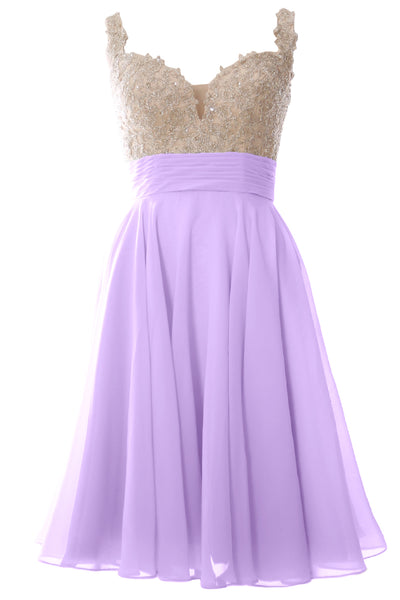 MACloth Women Straps Short Prom Dress Lace Chiffon Wedding Party Formal Gown