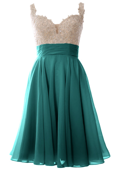 MACloth Women Straps Short Prom Dress Lace Chiffon Wedding Party Formal Gown