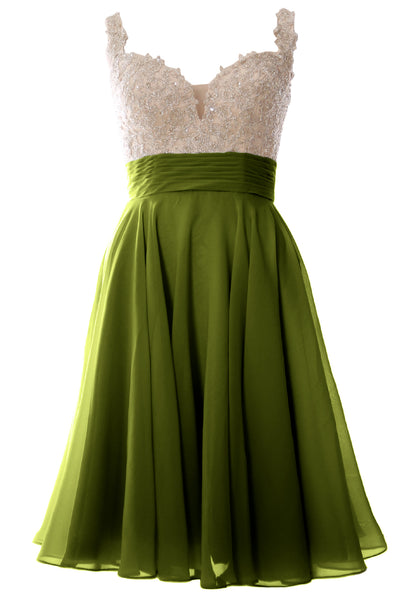 MACloth Women Straps Short Prom Dress Lace Chiffon Wedding Party Formal Gown